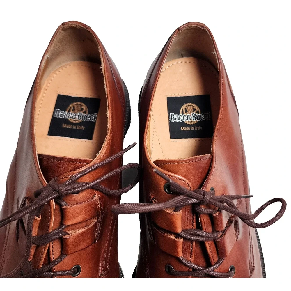 Mens Bacco Bucci Brown Leather Oxford Shoes Made In Italy Size 14 D High Quality